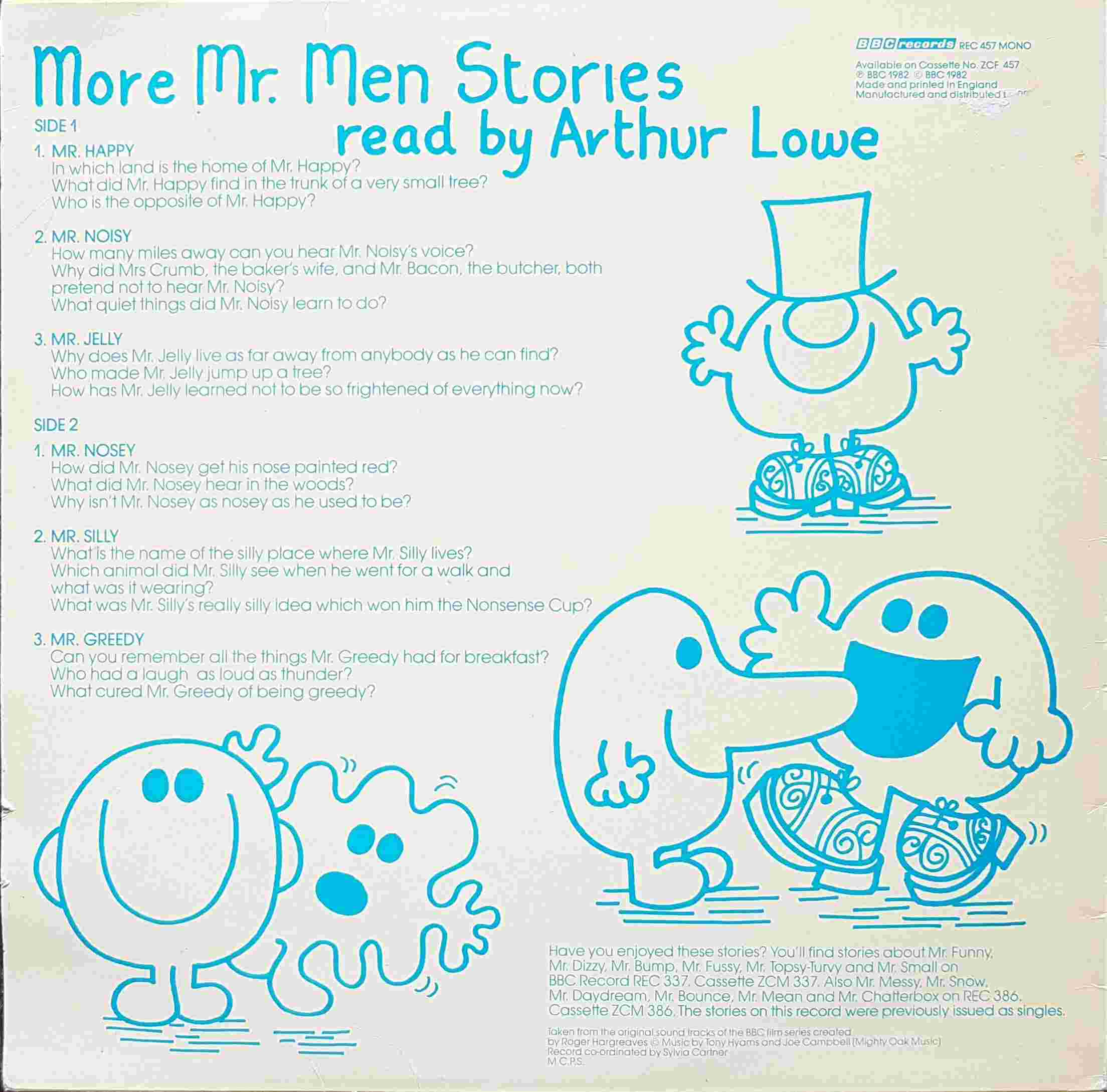 Picture of REC 457 More Mr. Men stories - Volume 3 by artist Roger Hargreaves / Arthur Lowe from the BBC records and Tapes library